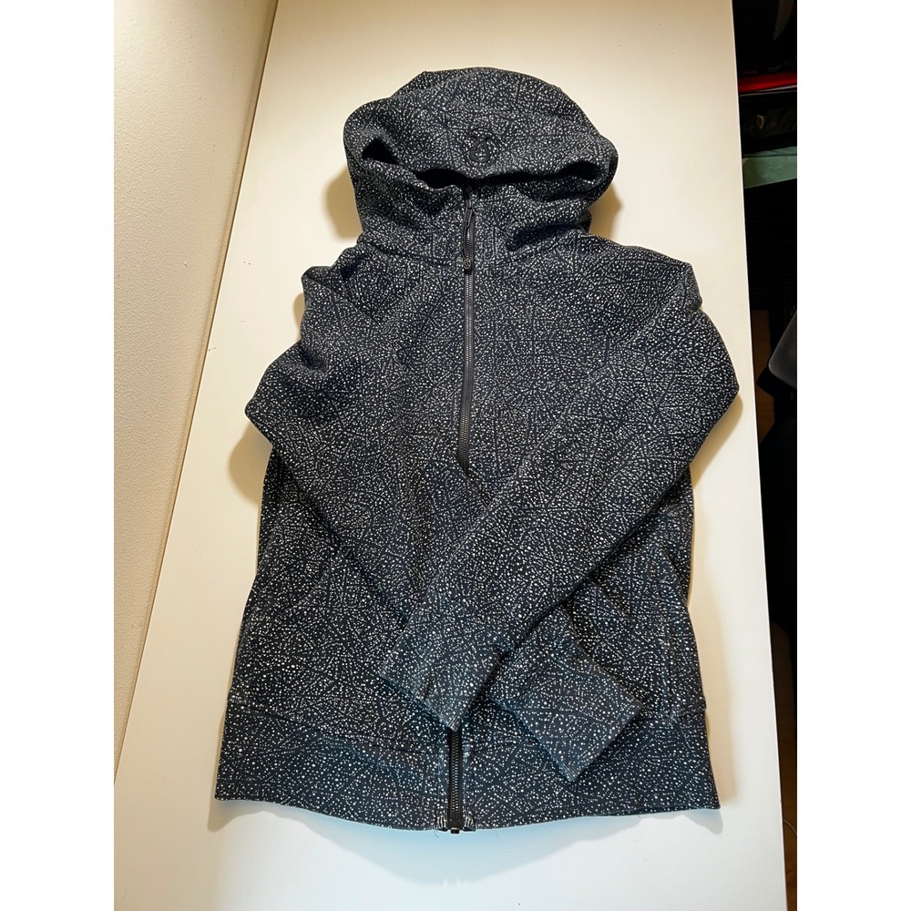 Lulumelon Womens Night View Scuba Hoodie 8 Black White Polka Dot Athletic Yoga